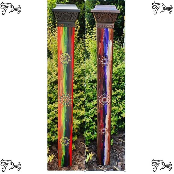 Garden Peace Pole Hand Painted Solar Light and Wire Stand Customized Yard Art